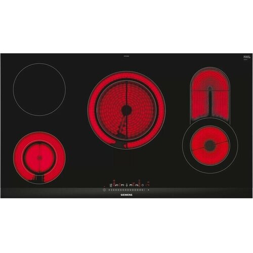 Встраиваемая электрическая варочная панель SIEMENS ET975FKB1Q iQ300, 45x912x520 4 зоны готовки 17 уровней мощности touchSlider блокировка от детей