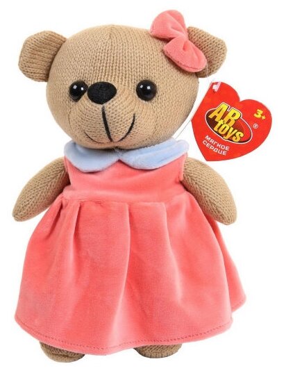 Мягкая игрушка "Вязаная мишка девочка в розовом платьице" ABtoys, 22 см.