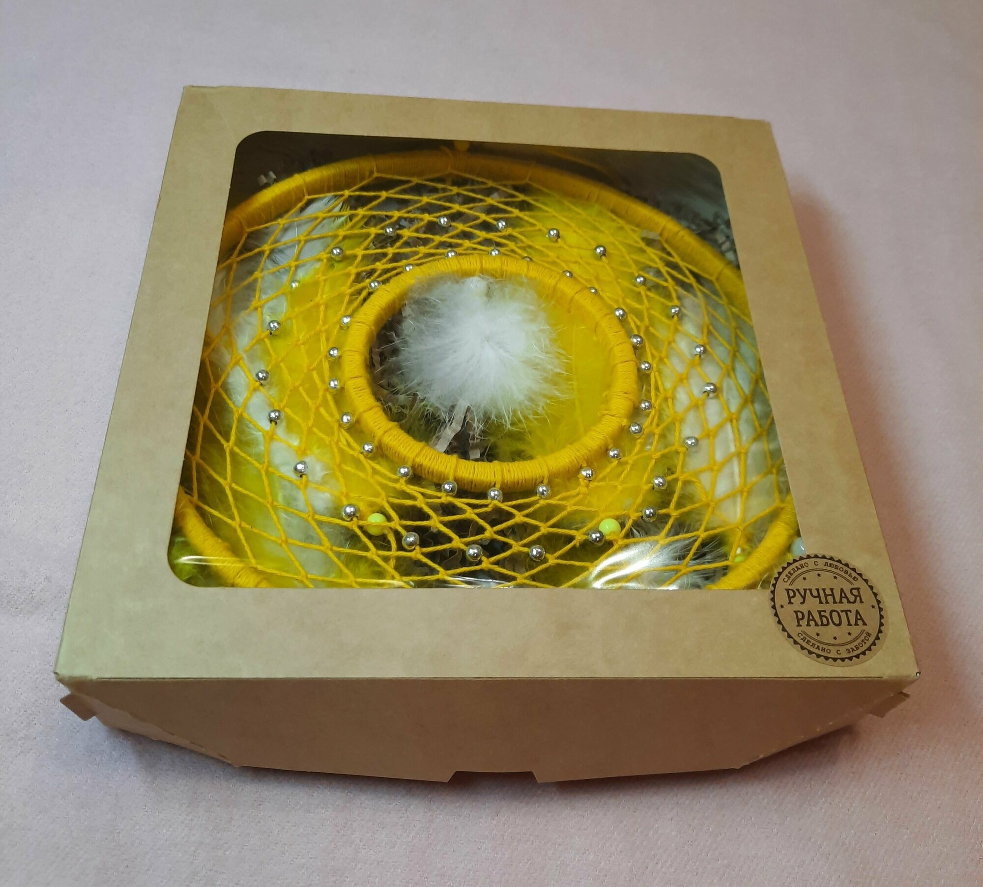 Ловец снов "солнце", диаметр кольца 20 см, длина изделия 40 см / ручная работа - фотография № 7