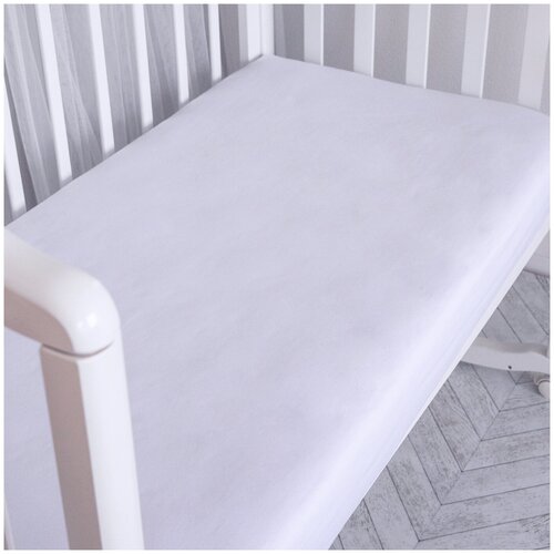 Простынь на резинке сатиновая для новорожденных в кроватку, Baby Nice, 60х120х10, белый