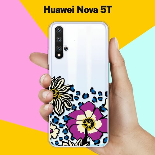 Силиконовый чехол Цветы с узором на Huawei Nova 5T силиконовый чехол цветы розовые на huawei nova 5t