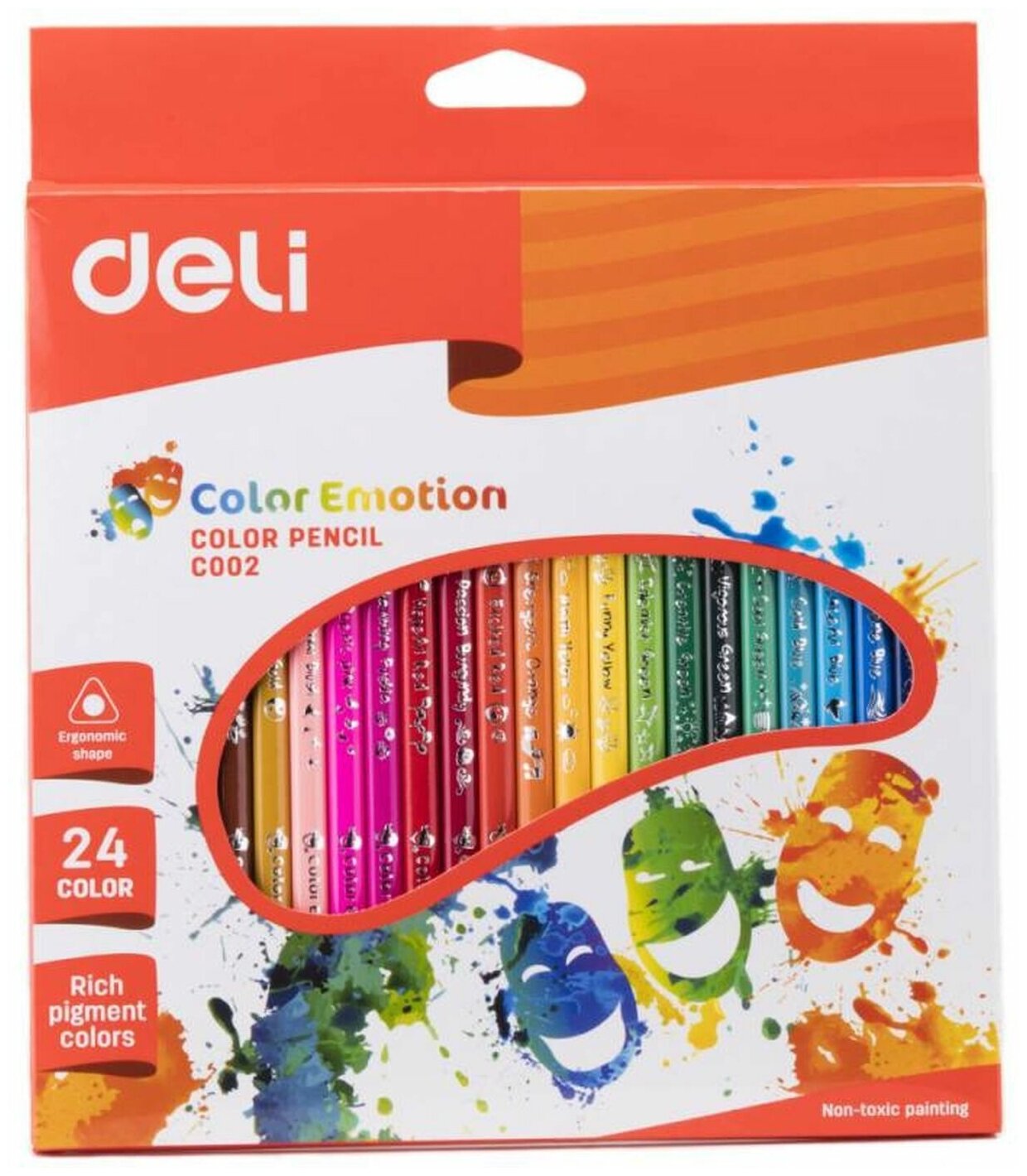 Карандаши Deli Color Emotion EC00220 EC00220, трехгранный, липа, 24 цв., коробка европодвес , 24шт