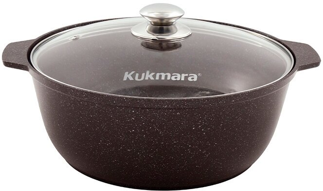 Кастрюля-жаровня KUKMARA жмк528а, кофейный мрамор, крышка стекло