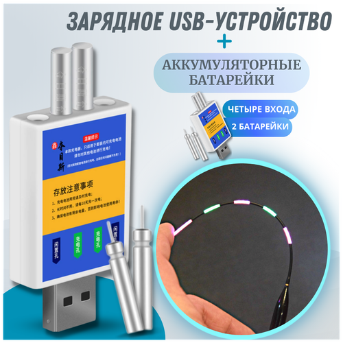 фото Зарядное usb-устройство / аккумуляторные батареи для светящегося поплавка / зарядка для поплавков четыре входа , 2 батарейки poli-shop