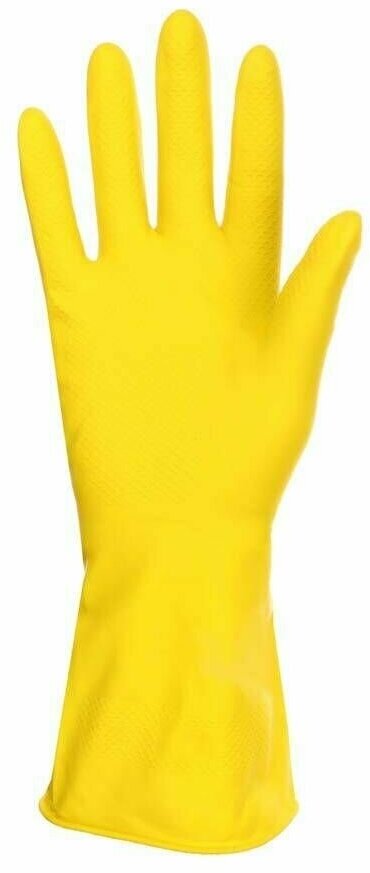 Перчатки особопрочные Household Gloves хозяйственные латексные с х/б напылением, жёлтые. Размер:L - фотография № 7