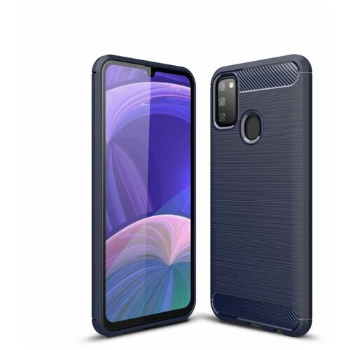 чехол накладка carbon fibre для samsung galaxy s21 plus темно синий Чехол-накладка Carbon Fibre для Samsung Galaxy M30s / Galaxy M21 (темно-синий)