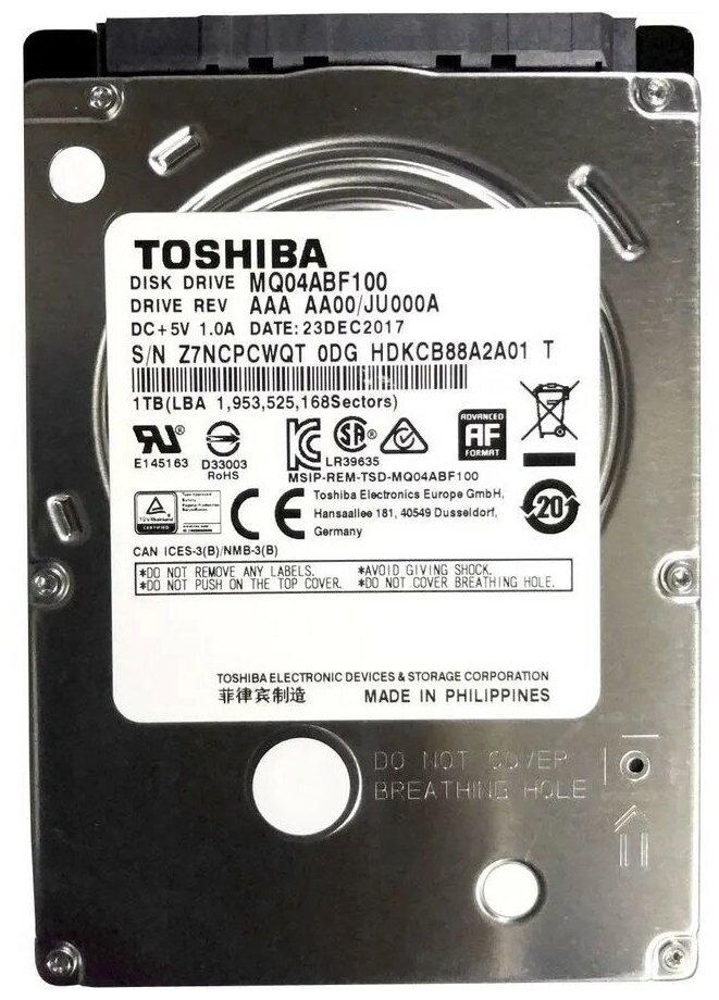 Toshiba Жесткий диск 1TB SATA3 MQ04ABF100 MQ04 512E 5400rpm 128Mb 2.5"