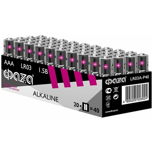 Алкалиновые элементы питания ФАZА LR03 Alkaline Pack-40 5023024 16092032 00 00017749 super power alkaline элемент питания lr03 aaa щелочной 1 5в 20шт gopower