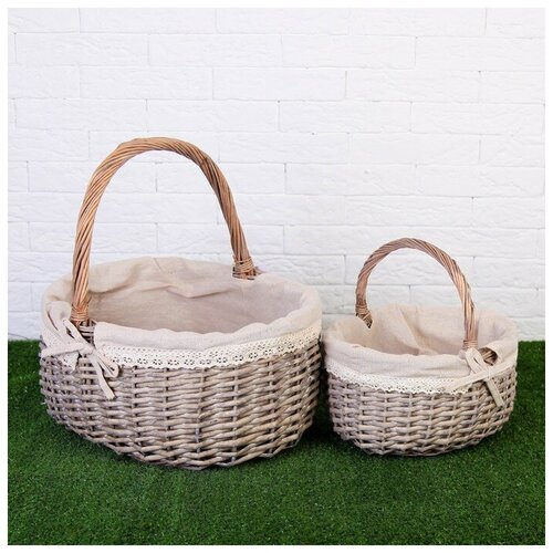 Набор корзин, 2 шт, 40х30х20/40 см, 28х21х14/27 см, ива, текстиль
