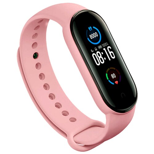 фото Силиконовый ремешок для xiaomi mi band 5 и mi band 6 (sport) / спортивный ремешок на фитнес трекер сяоми ми бенд 5 и ми банд 6 (спорт) (розовый) pastila