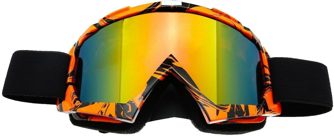 Очки-маска для езды на мототехнике стекло синий-хамелеон цвет оранжевый-черный ОМ-7
