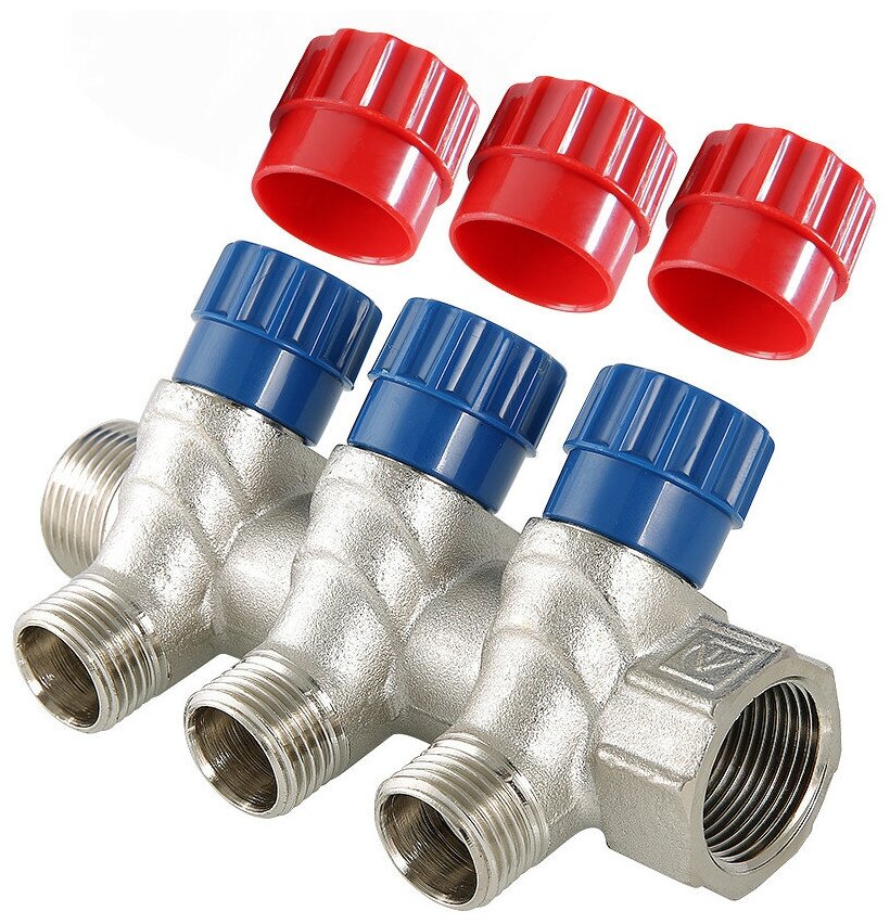 Коллектор Valtec- 3/4"(НР/ВР) на 3 контура 1/2"(45°, конус)