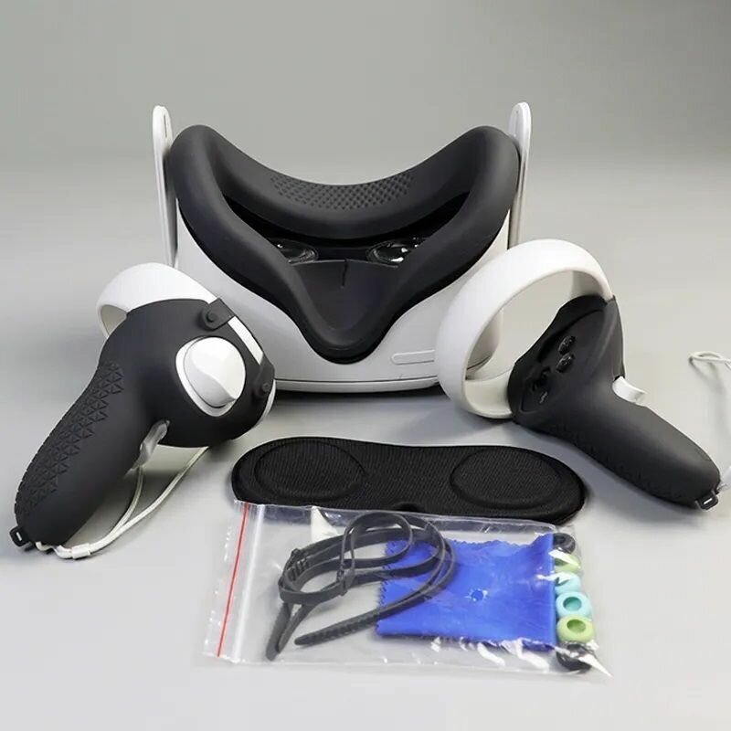 Комплект набор 5 в 1 Силиконовая маска, чехлы для контроллеров, защита линз, салфетка, накладки для Oculus Quest 2 VR