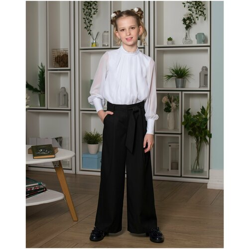 фото Школьные брюки палаццо стильные непоседы, классический стиль, размер 140-68-60, черный