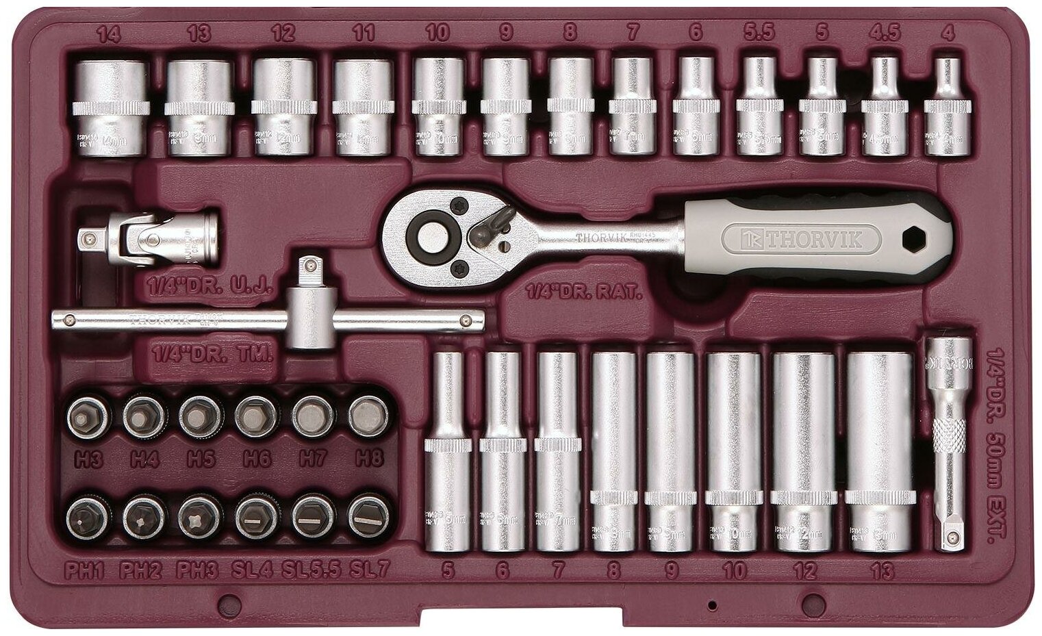 Набор инструмента 1/4"DR, 38 предметов, UTS0038, Thorvik