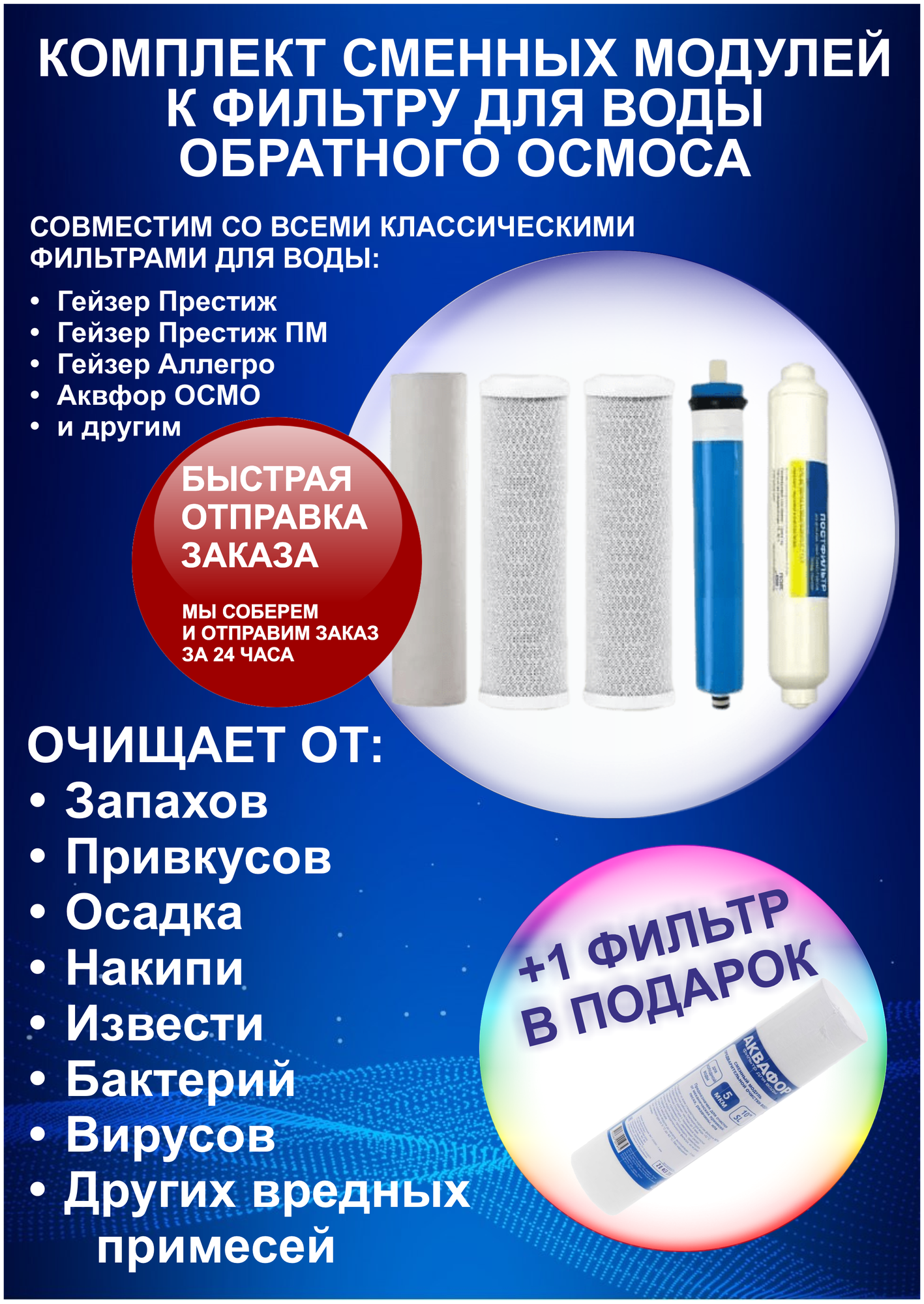 Комплект картриджей совместимый Гейзер Престиж (сборный) + дополнительный модуль