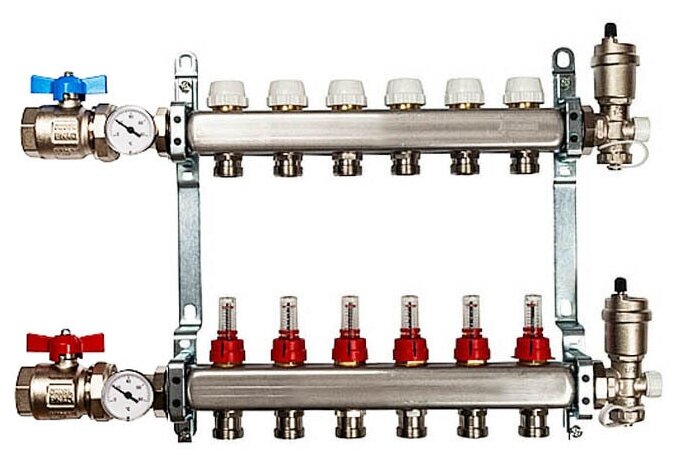 Коллекторная группа VIEIR 1"x 6 выходов с расходомерами, с кранами