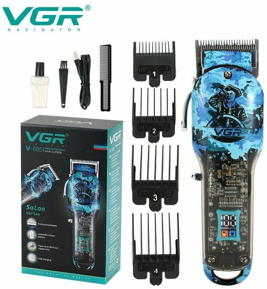 Профессиональная машинка для стрижки волос, бороды и усов VGR V-685, синий камуфляж, шейвер, электробритва - фотография № 14