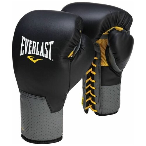 Боксерские перчатки Everlast Pro Leather Laced тренировочные на шнуровке, 591001, черный, вес 10 унций
