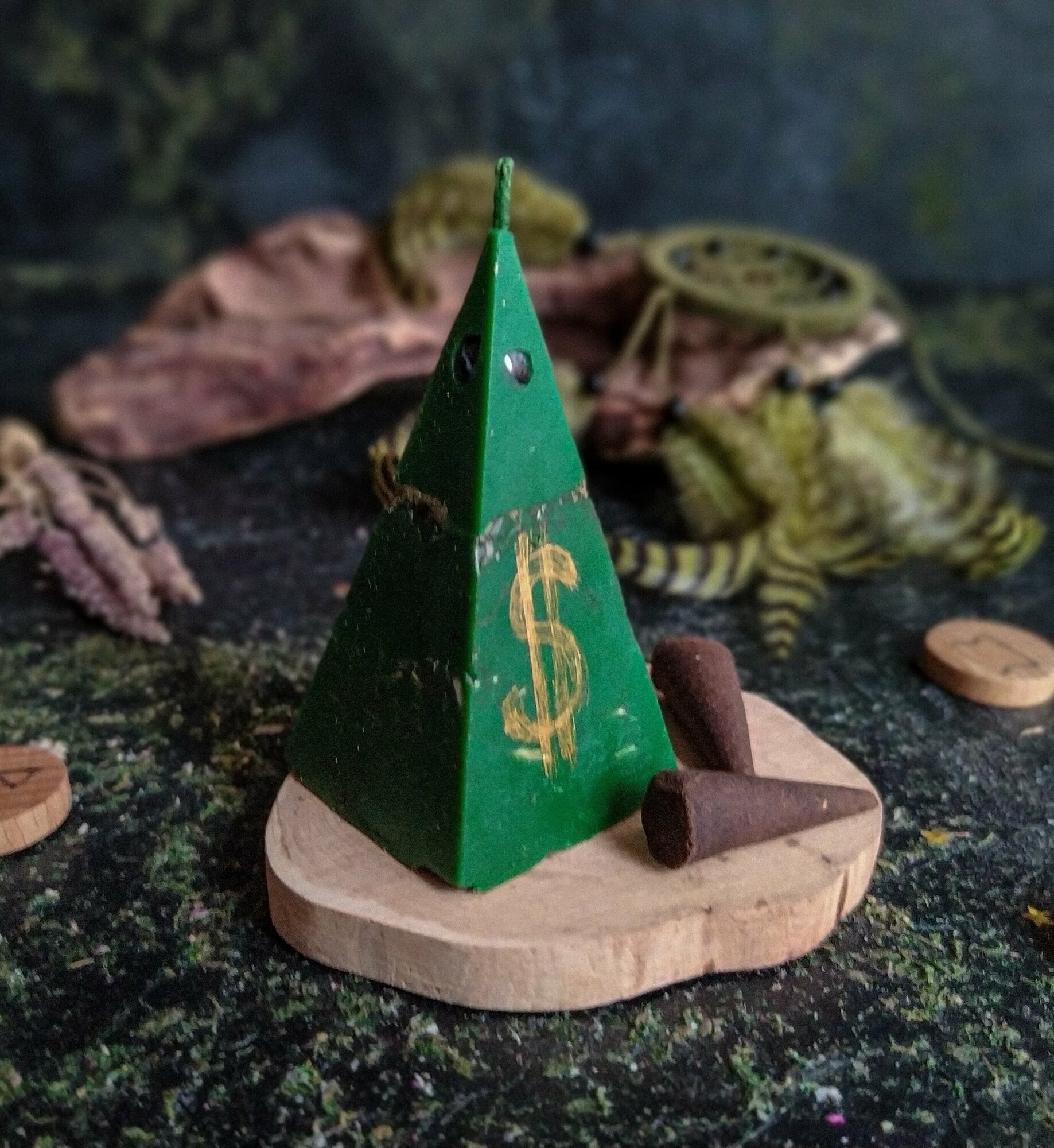 Денежная зеленая магическая ритуальная свеча, талисман для привлечения денег