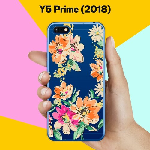 силиконовый чехол цветы с узором на huawei y5 prime 2018 Силиконовый чехол Цветы оранжевые на Huawei Y5 Prime (2018)