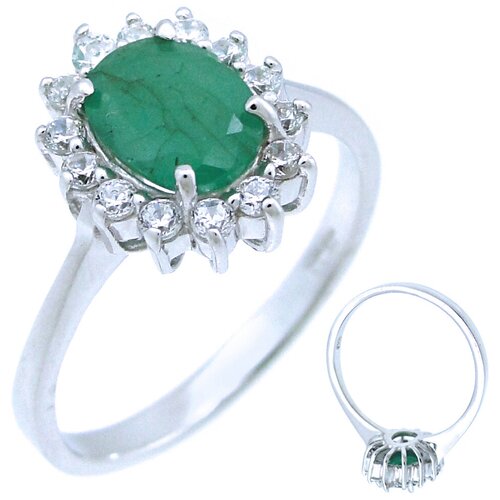 Кольцо Balex, серебро, 925 проба, родирование, изумруд, фианит, размер 17, зеленый
