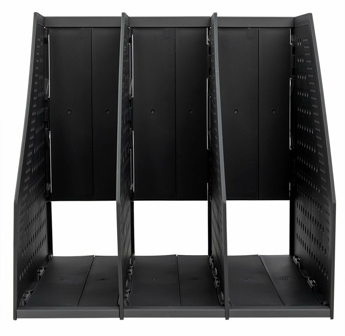 фото Лоток вертикальный Deli 78995DK- GREY 3отд. складной для бумаг 250х256х243мм темно- серый пластик