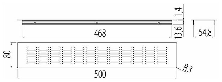 Решетка вентиляционная 500х80 мм, инокс - фотография № 2