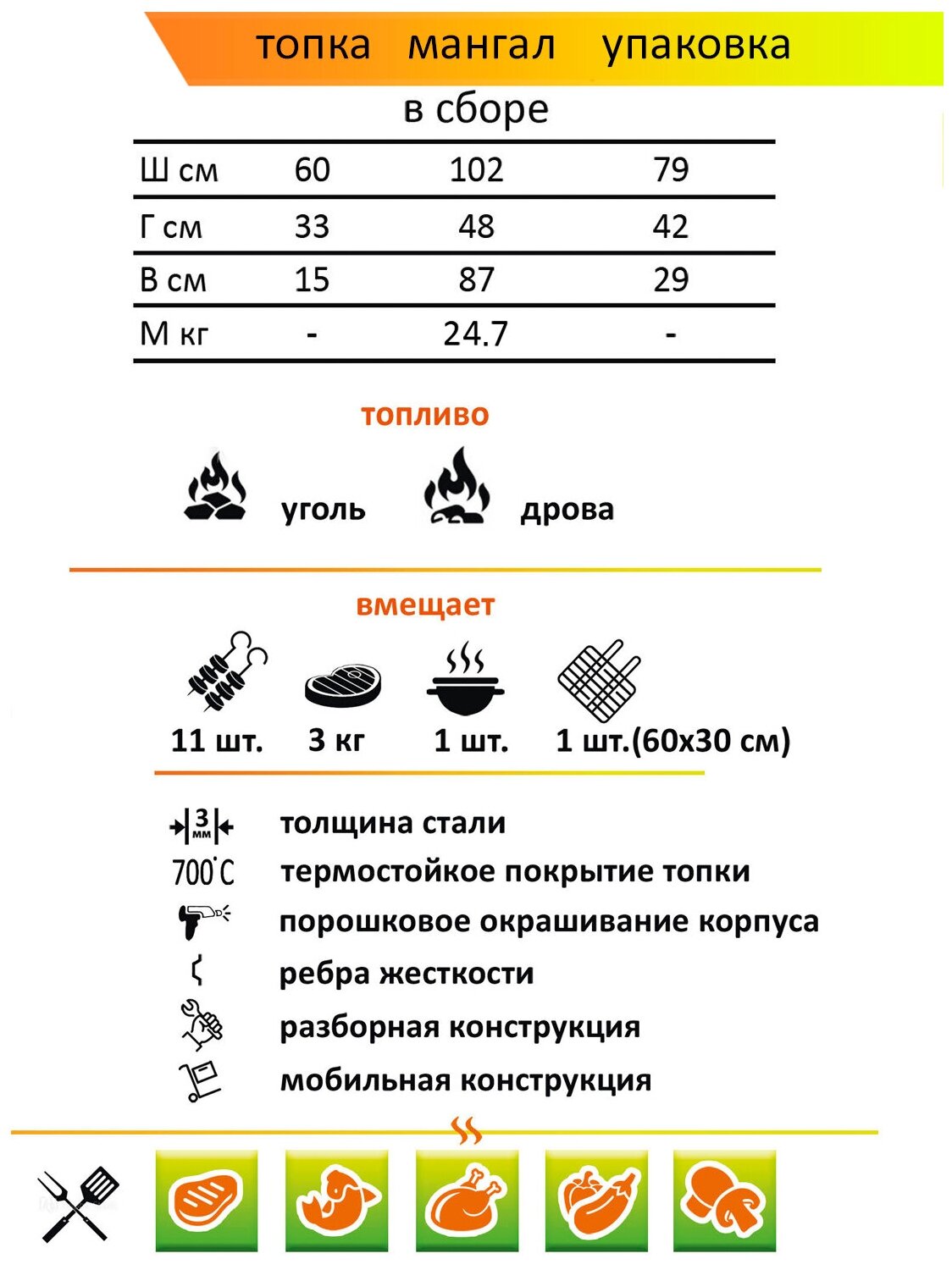Гриль-мангал с крышкой и термометром Кёльн К-60-3 - фотография № 6