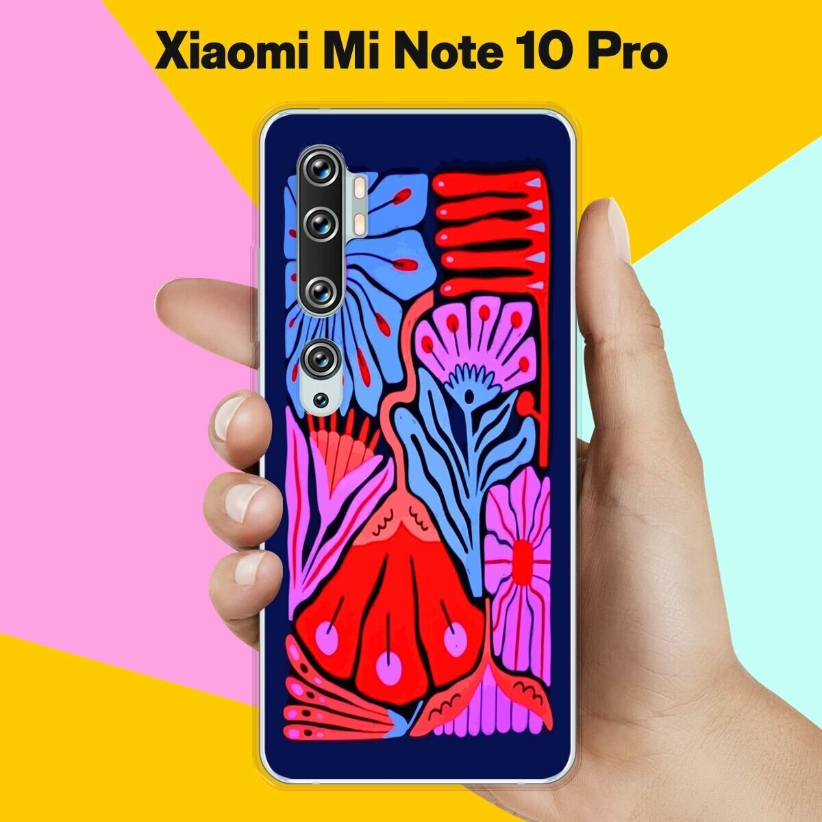 Силиконовый чехол на Xiaomi Mi Note 10 Pro Цветы на синем / для Сяоми Ми Ноут 10 Про