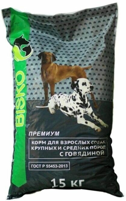 Сухой корм биско/BISKO премиум для взрослых собак 15 кг. Промо пакет.