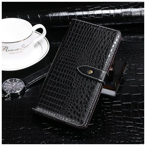 фото Чехол-книжка mypads для samsung galaxy a72 5g (sm-a725f) 2021 с фактурной прошивкой рельефа кожи крокодила с застежкой и визитницей черный