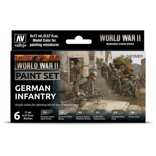 Набор акриловых красок Vallejo Model Color Set - WWII German Infantry 70206 (6 красок по 17 мл)