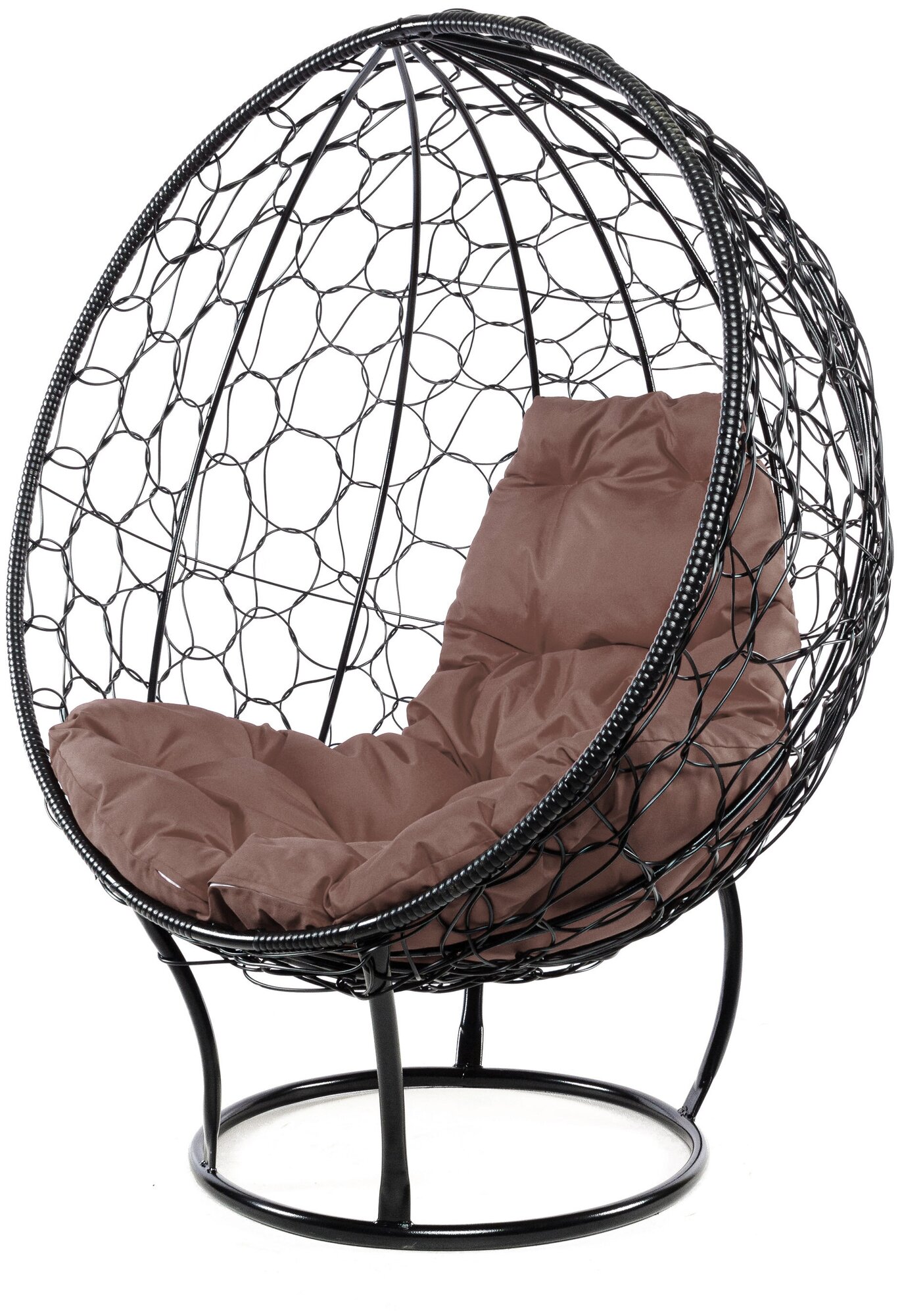 Кресло круг на подставке с ротангом чёрное, коричневая подушка - фотография № 4