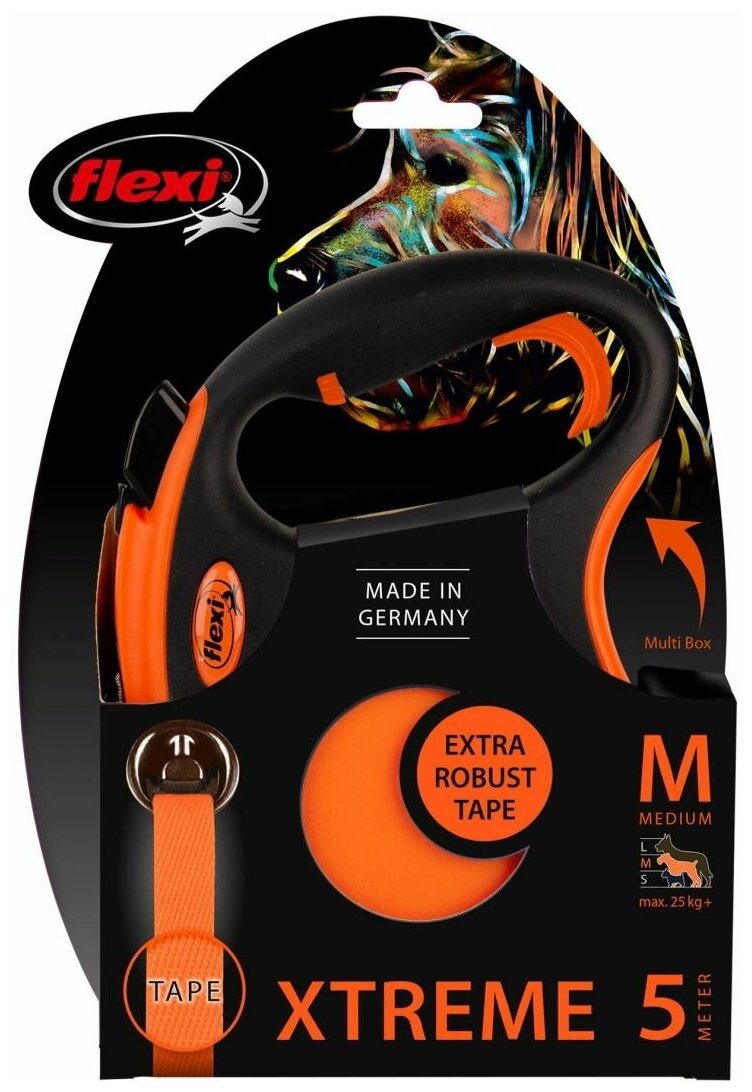 Поводок-рулетка Flexi Xtreme "Флекси Экстрим" L 5 м до 65 кг, черно-оранжевый - фотография № 10