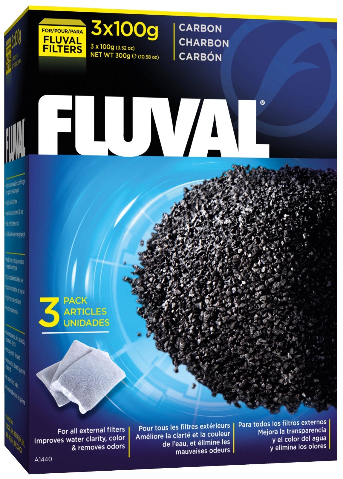 Уголь активированный для фильтра Fluval, 100 г х 3 шт.