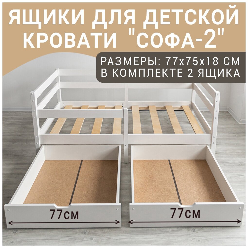 Выкатные ящики для кровати Софа-2, цвет белый, 77 см