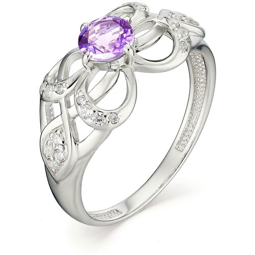 фото Алькор кольцо с аметистом и фианитами из серебра 01-0991-00ам-00, размер 16.5