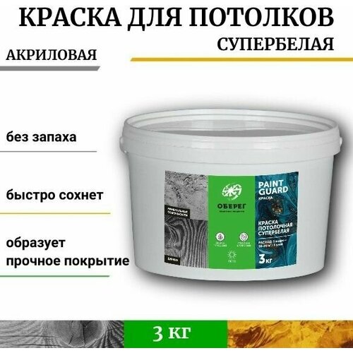 Краска для потолка супербелая (матовая) PaintGuard - 2л/3кг