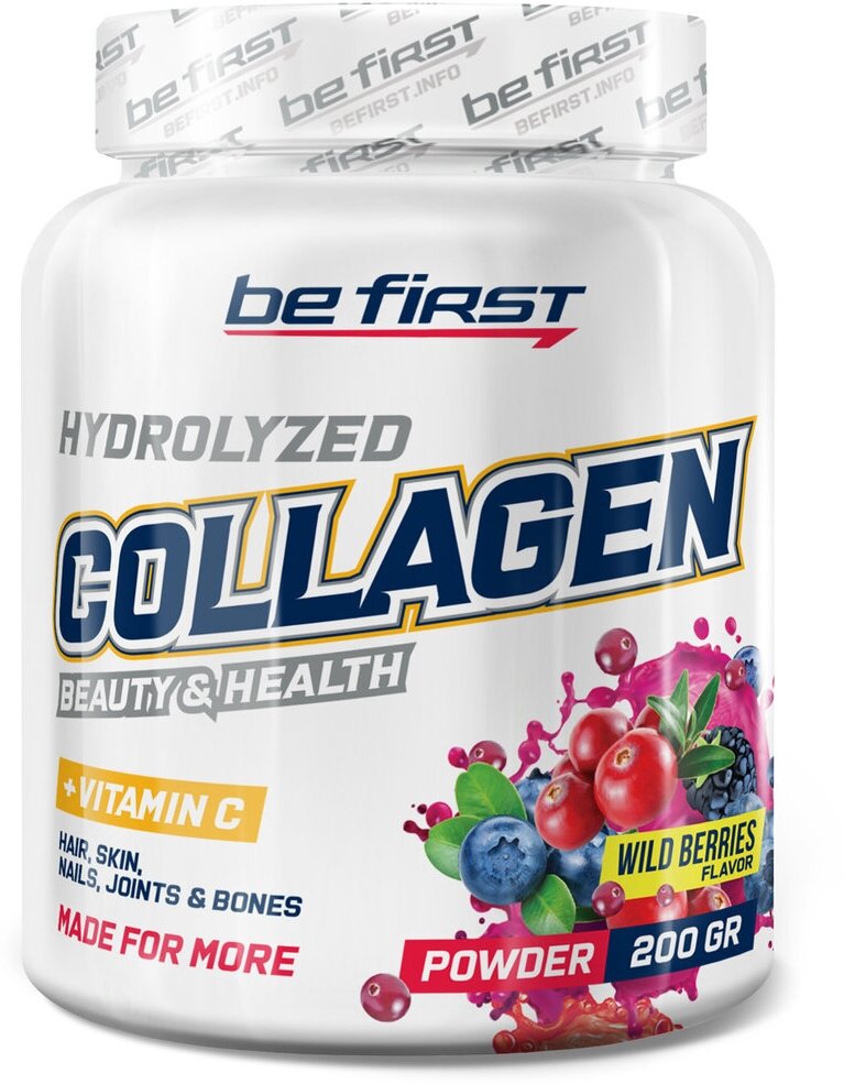 Коллаген 1,2,3 тип Be First Collagen + vitamin C powder (коллаген с витамином С) 200 г, Лесные ягоды