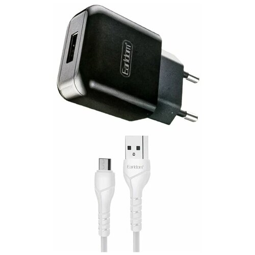 Сетевое зарядное устройство Earldom ES-171M 1xUSB, 1A + кабель MicroUSB, 1м (черный)