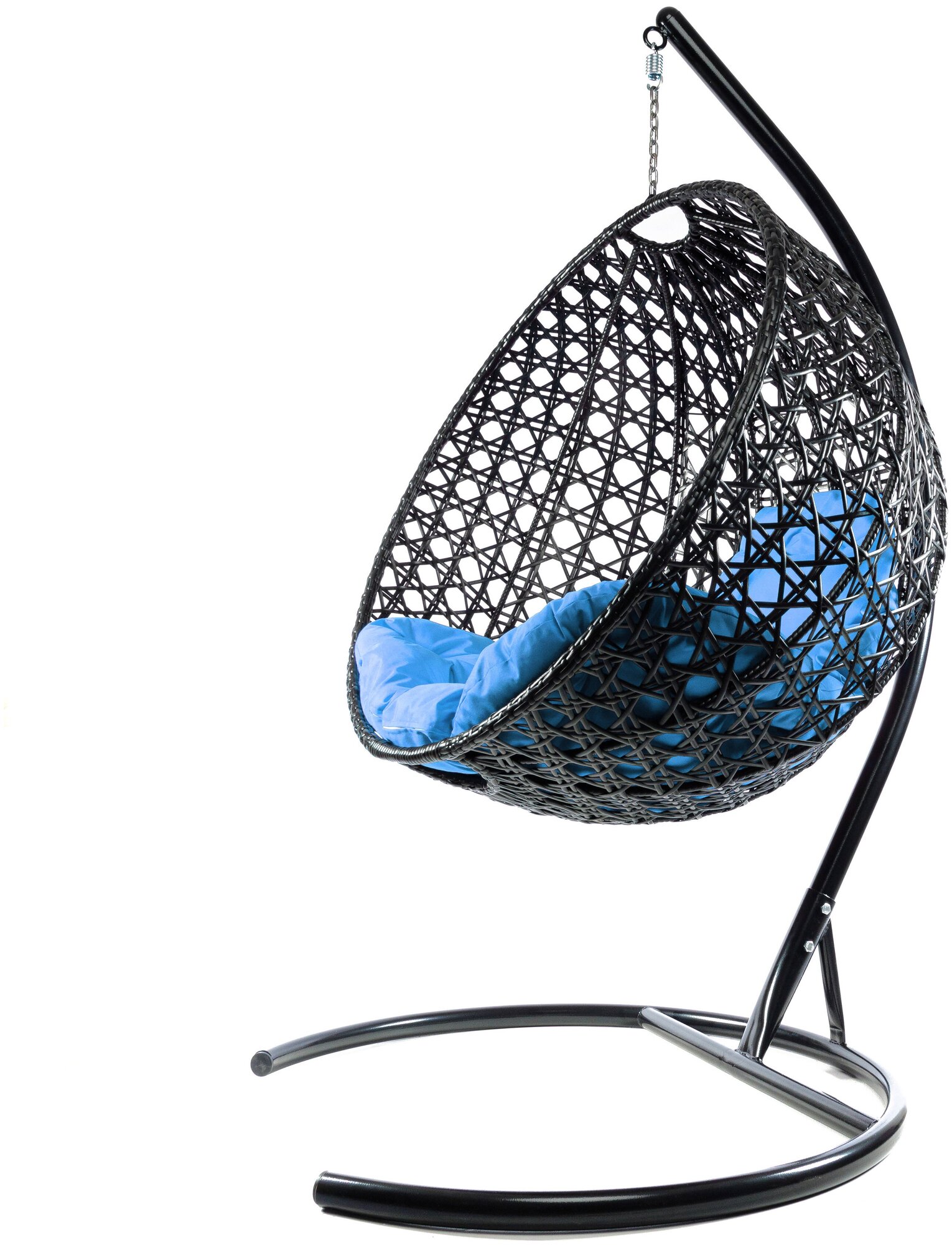 Подвесное кресло M-Group круглый Люкс чёрное, голубая подушка - фотография № 5