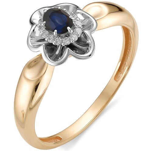 фото Алькор кольцо цветок с сапфиром, бриллиантами из красного золота 11979-102, размер 18