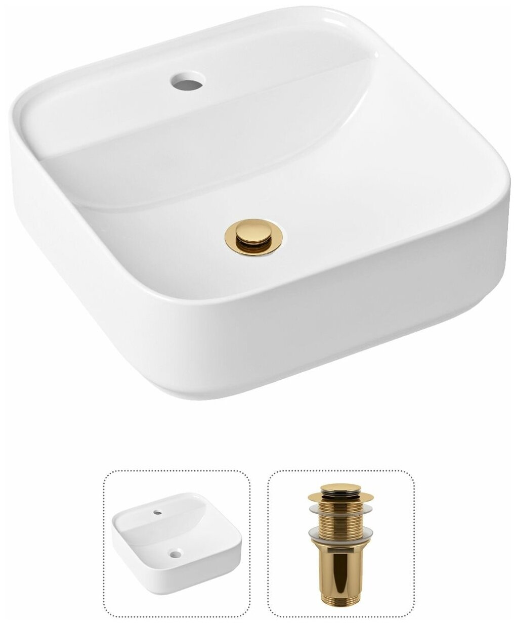 Комплект 2 в 1 Lavinia Boho Bathroom Sink 21520842: накладная фарфоровая раковина 42 см, донный клапан