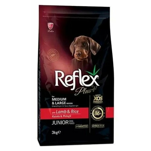 Reflex Сухой корм для щенков средних и крупных пород Plus Medium Large Breed Junior Dog Food Lamb & Rice, с ягненком и рисом, 3 кг gemon dog medium полнорационный сухой корм для собак средних пород с ягненком и рисом