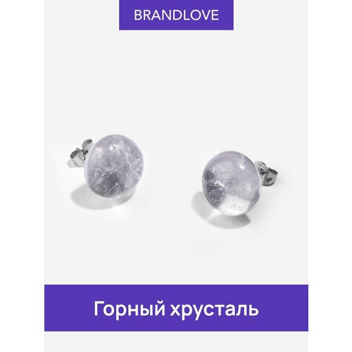 фото Серьги пусеты bl jewelry pin, тигровый глаз, змеевик, коралл, гранат, родонит, говлит, халцедон, нефрит, яшма, янтарь, кахолонг, горный хрусталь, агат, сердолик, цоизит, аметист, размер/диаметр 12 мм, бесцветный