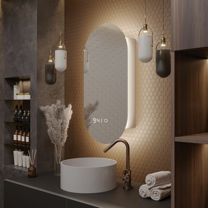 фото Зеркало-шкаф Олимпия 100*60 с тройной LED-подсветкой, правый, с часами