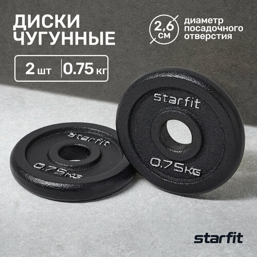 Диск чугунный STARFIT BB-204 0,75 кг, d=26 мм, черный, 2 шт. диск чугунный starfit bb 204 1 кг d 26 мм черный 2 шт