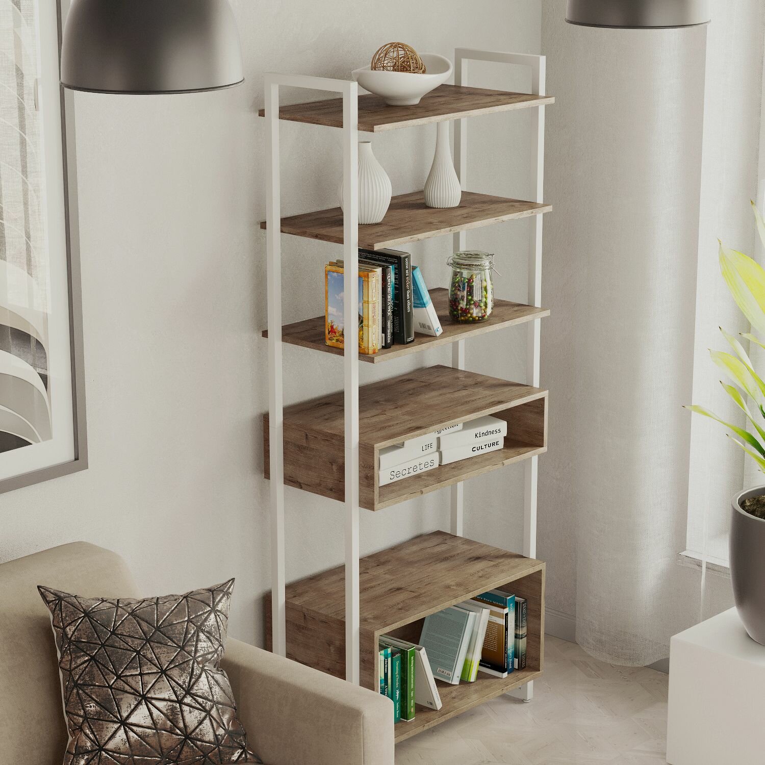 фото Стеллаж лофт TRIS 5 полок Дуб Небраска