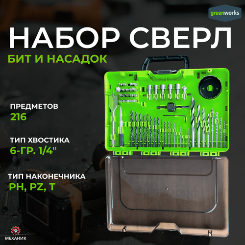 Набор сверл бит и насадок GREENWORKS 2944507 60 предметов 3850₽
